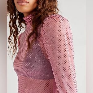 NEW RARE! Free People x For Love and Lemons Kiara Turtleneck Rhinestone Crystal